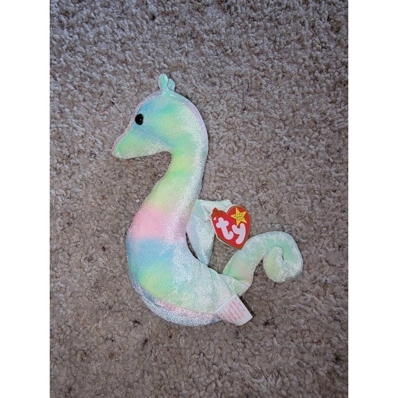 TY BEANIE BABY NEON SEA HORSE, NEW, 7TH GEN, SHINY BRITE PASTELS,1999 - Picture 5 of 6
